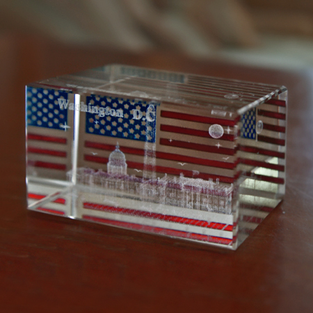 3D Laser Washington DC American Flag Paperweight