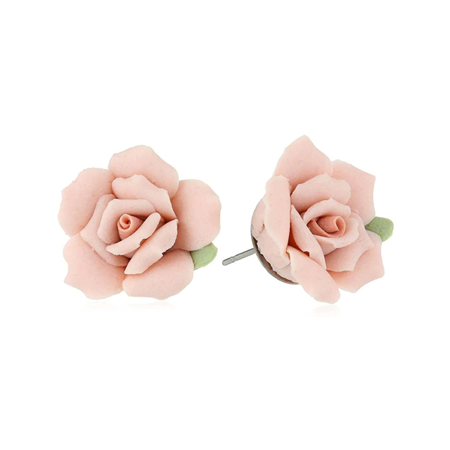 Bridal Pink Porcelain Rose Post Earrings